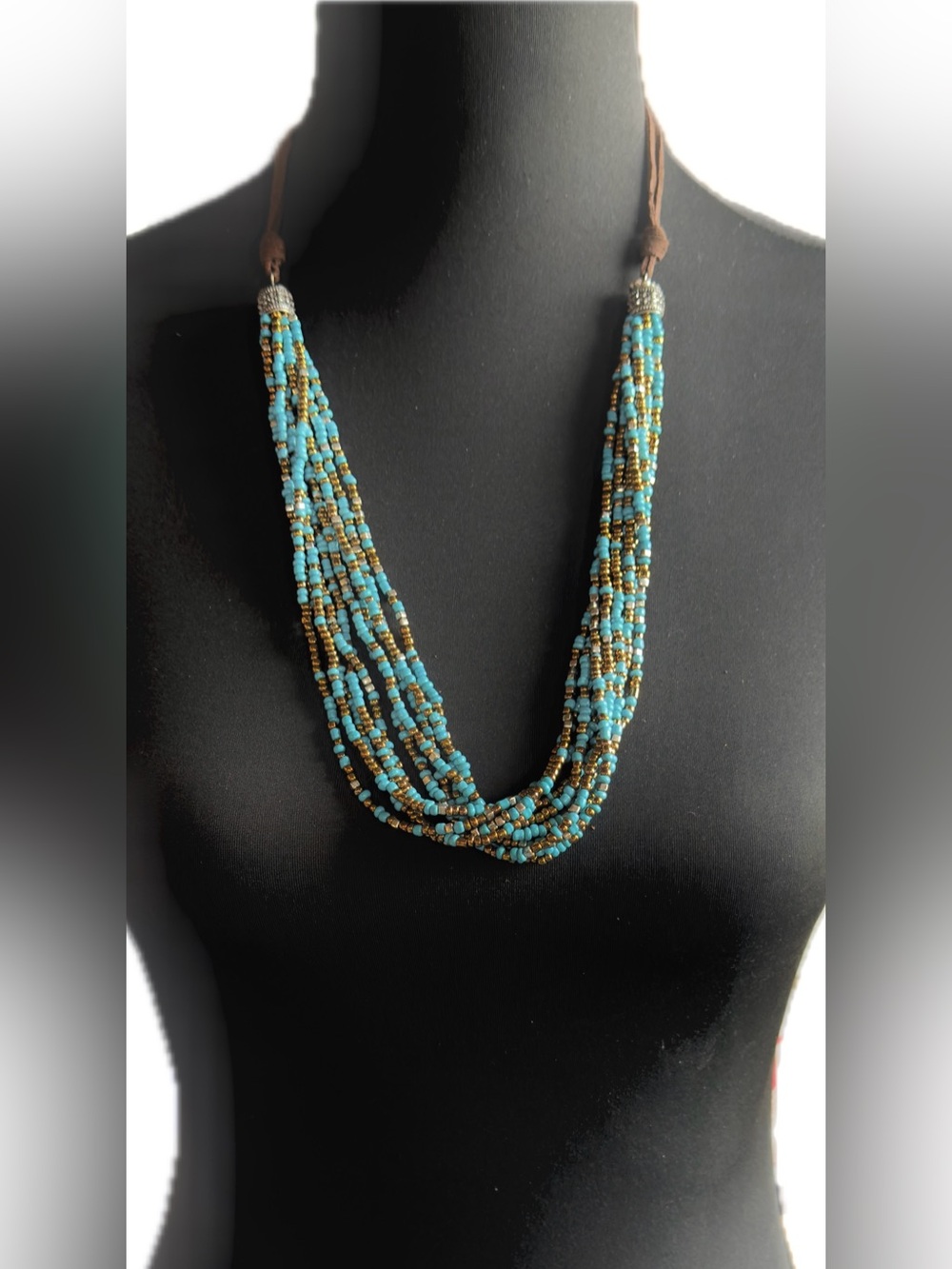 15” adjustable Shyanne Turquoise and Bronze Multi-Strand Beaded Necklace